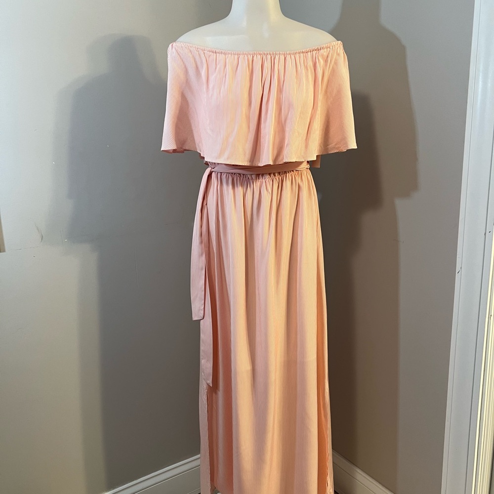 Sears Orange Ruffled Ruched Off-Shoulder Maxi Dress - Picture 2 of 14